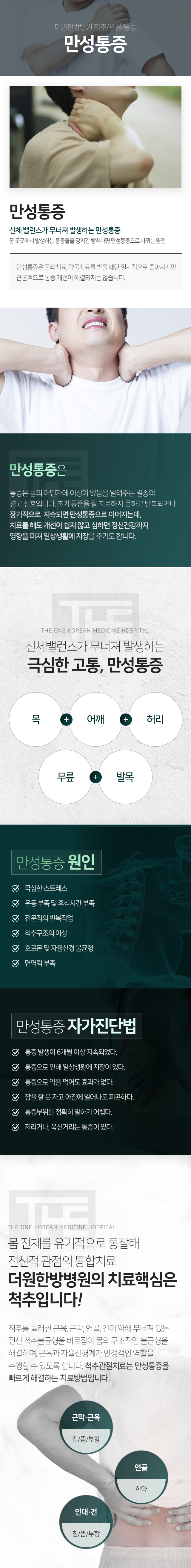 더원한방병원-척추/관절/통증-만성통증-신체-밸런스가-무너져-발생하는-극심한-고통-만성통증-몸-곳곳에서-발생하는-통증들을-장기간-방치하면-만성통증으로-바뀌는-원인이-됩니다-물리치료-약물치료를-받으면-일시적으로-좋아지지만-근본적으로-통증-개선이-해결되지는-않습니다-몸-전체를-유기적으로-통찰해-전신적-관점의-통합치료-더원한방병원의-치료-핵심은-척추입니다-근막/-근육에는-침/뜸/부항-연골에는-한약-인대/건에는-침/뜸/부항